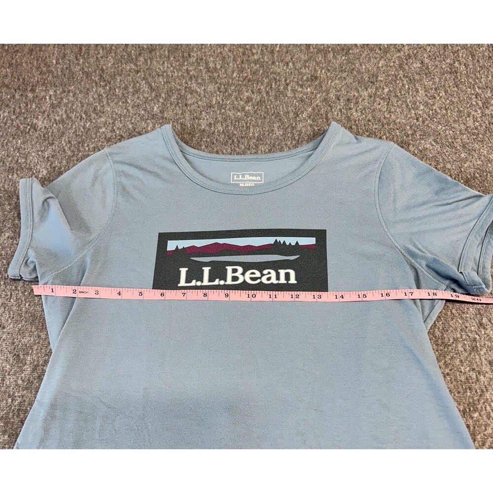 L.L. Bean T Shirt Womens Med Mountain Graphic Blue Short Sleeve Tee Big Logo - Picture 3 of 5